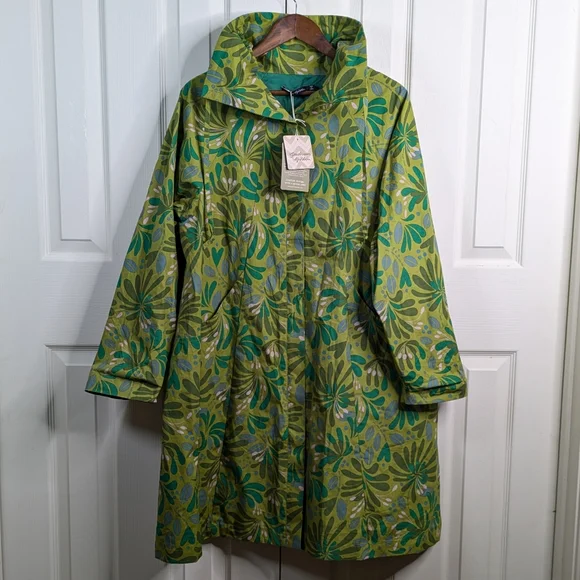 NEW Gudrun Sjoden Kaprifol Coat Jacket Large Leaf Print Funnel Neck Lagenlook - Picture 3 of 15